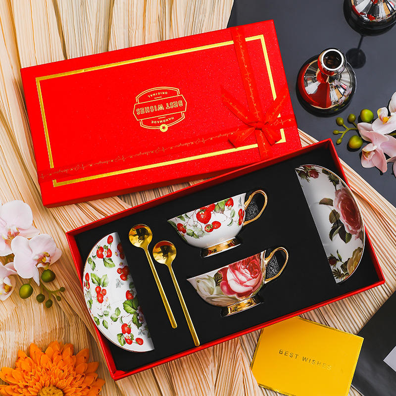 Pair cup two cup saucer spoon red gift box