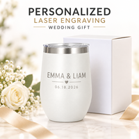 Gobelet à vin personnalisé en acier inoxydable 12oz avec couvercle, gravure laser, cadeau de mariage, emballage personnalisé, vente en gros