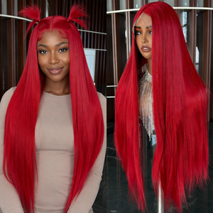 Parrucche Lunghe e Lisce con Frontale in Pizzo 13*6, Colore Bordeaux, Morbide come Capelli Umani, per Donne, Rosso Ciliegia, Senza Colla, Sintetiche - Product Image 2