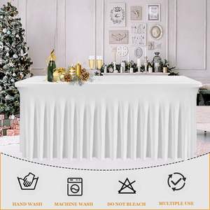6ft Rectangle Custom White Stretch Table Cloths for Events Outdoor Wedding Spandex Party Ruffled Table Skirt - Product Image 3