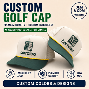 5 Panel Golf Cap Custom Embroidery Logo Low MOQ OEM Laser Perforated Quick Dry <b>Waterproof</b> Tech Fabric Supply - Product Image 1