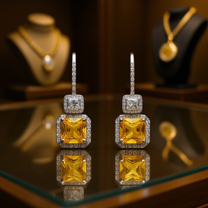 E1587 ต่างหูทรงหยดน้ำซิทริน เงิน 925 เครื่องประดับปาร์ตี้สำหรับผู้หญิงสุดหรู - Product Image 2