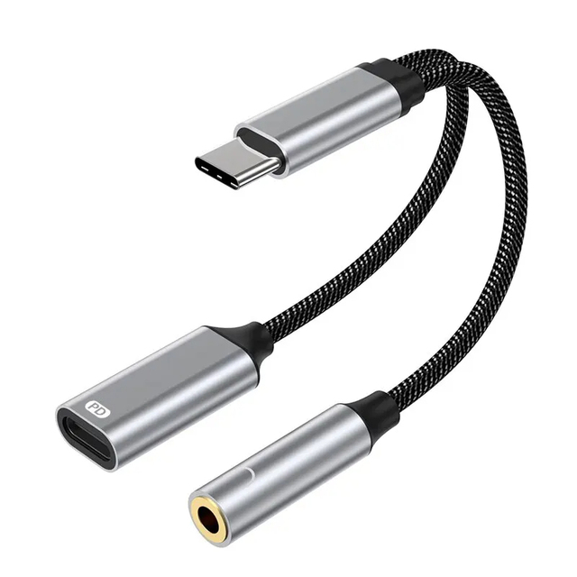 2 in 1 USB C to 3.5mm Headphone and Charger Adapter USB C PD 3.0 Port to Aux Audio Jack Fast Charging Dongle Cable Cord