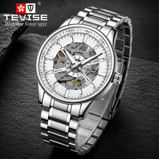 TEVISE Wholesale Men's Automatic Mechanical Watch Dandong Movement Mens Automatic Skeleton Watch Luxury Wristwatch