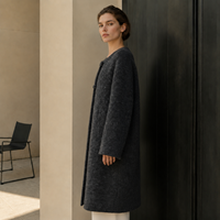 Manteau d'hiver décontracté pour femme en laine écologique non tissée, épais et moelleux, à simple boutonnage, col rond, en cachemire, manches longues, idéal pour le bureau