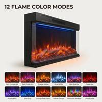 Cheminée électrique encastrée 750W 1500W, 30 pouces, 3 faces, avec télécommande à 12 couleurs de flamme