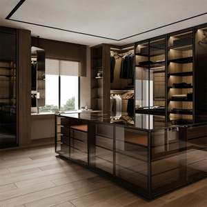 Fabricant de Foshan, armoire en bois de style moderne et luxueux, porte en verre, grande capacité, armoire de rangement durable pour vêtements, villa, chambre à coucher - Product Image 6