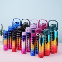 Bouteille d'eau en plastique de 2000 ml avec marqueur de temps, rappel d'hydratation, dégradé électroplaqué, double couvercle, bouteille de sport pour la salle de sport en plein air