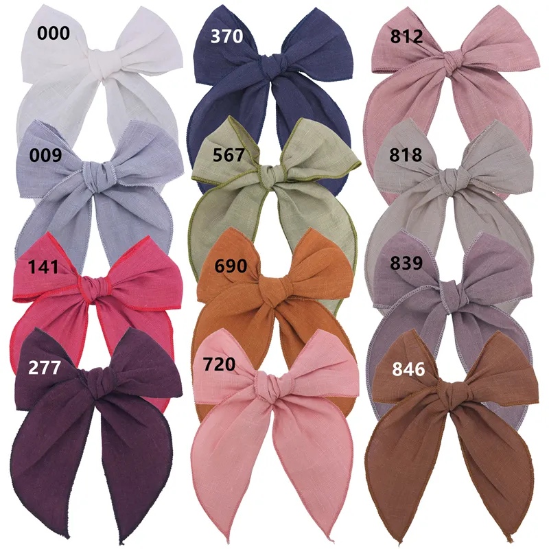 Hemmed Fable Bow 5 inch Hair Clips Toddler Baby Girls Women Linen Hair Bow Clips Large Tails Bow Hair Accessories Hairgrips