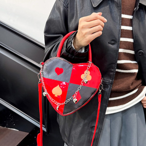 <b>Heart</b> <b>Shaped</b> PU <b>Handbag</b> With Playing Card Print Chain Strap Zip Closure For Women Daily Use - Product Image 3