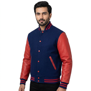 Chaqueta Varsity Personalizada Azul y Roja, Rellena de Algodón, Resistente al Viento, Uniforme Universitario para Hombre, Ropa de Calle, OEM, ODM, Venta al Por Mayor - Product Image 1
