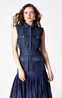 A12084 Nouveauté printemps : Robe maxi en jean sans manches pour femme avec volants, un design unique et élégant