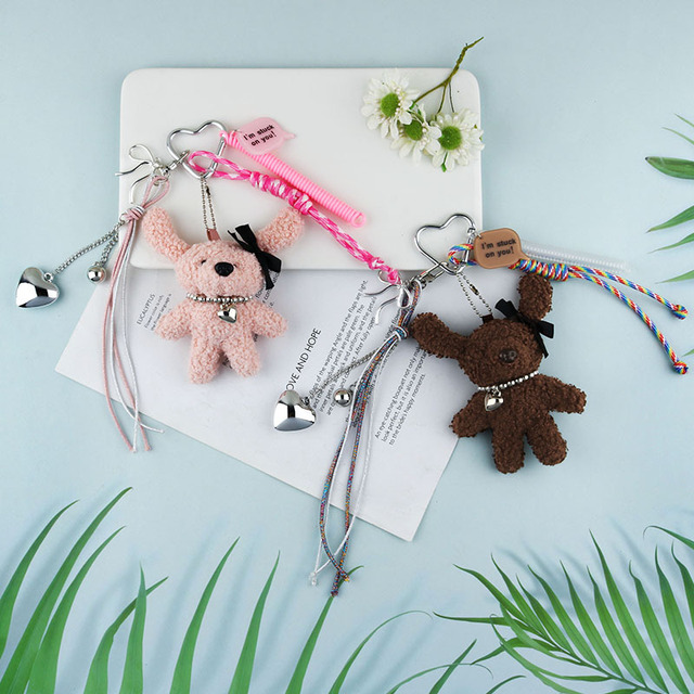 Plush Bow Rabbit Keychain Bag Phone Case Pendant Bear Key Chains Creative Sweet and Cool Style Keychain Decoration Hanging Chain