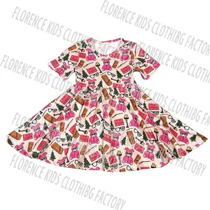 DH ODM vestido de ninas, новый дизайн, Бамбуковая ткань, длинная юбка для малышей, рождественские платья для девочек