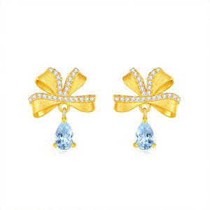 Boucles d'oreilles pendantes haut de gamme en argent 925 plaqué or, motif nœud brossé, goutte d'eau, pierre naturelle taille poire 4*6mm, bijoux en cristal pour femme - Product Image 1