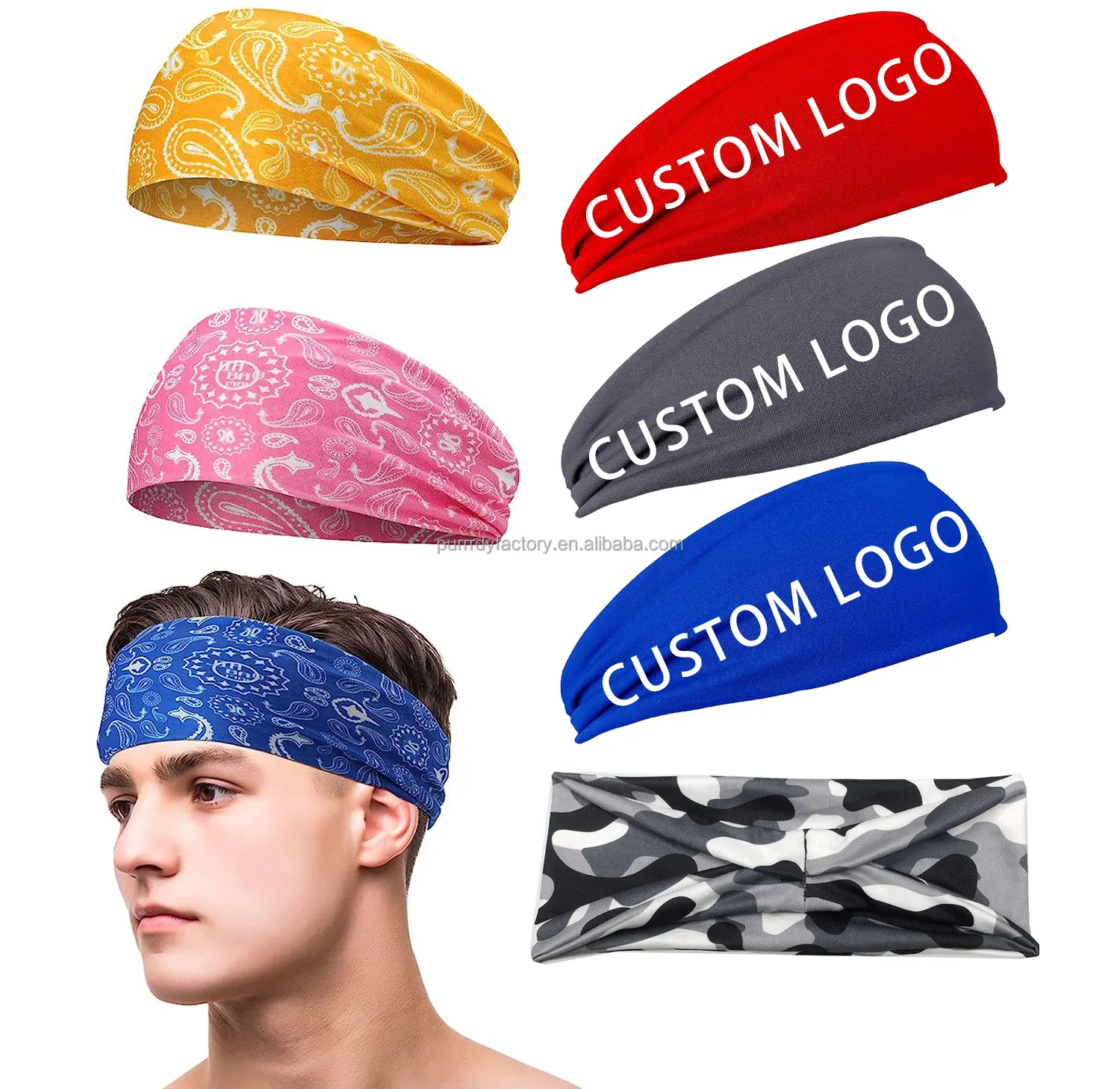 Custom logo printed sports unisex fitness non slip elastic headbands running yoga gym exercise non sweat headbands