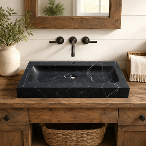 อ่างล้างมือแบบติดผนังหินธรรมชาติหรูหราจาก Poulars Wholesale พร้อมฐานหินอ่อน Nero Marquina - Product Image 5