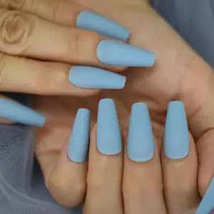 Pontas falsas mediummatte azuis para unhas, cobertura completa acrílica falsas, caixão para unhas finas l5713