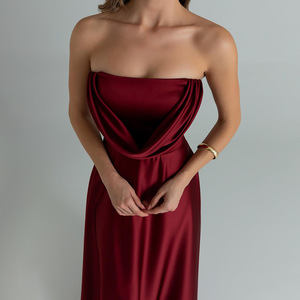 Vestido de Noche Largo Elegante de Satén sin Tirantes, Color Sólido, Espalda Descubierta, Cintura Imperio, Estilo Casual - Product Image 3