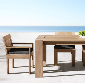 Ensemble de salle à manger d'extérieur en teck massif moderne avec table et chaises pour hôtel, entrée de villa - Couleur et taille personnalisables - Product Image 2