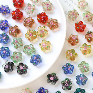 ลูกปัดแก้วลายดอกไม้วาดมือรูตรง สำหรับงาน DIY เครื่องประดับทำมือ สร้อยข้อมือ สร้อยคอ อุปกรณ์ตกแต่ง - Product Image 1