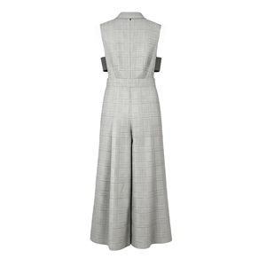 Damen Sommer Locker Sitzender Tiefer V-Ausschnitt Ärmelloser Karierter Jumpsuit mit Seitlichen Ausschnitten Atmungsaktive Büro-Damen-Arbeitskleidung - Product Image 4