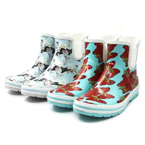 Copyright pattern fashion ladies rubber wellies garden water proof shoes wellington boots rain chelsea boots for women