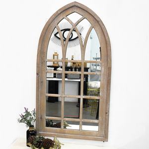 Luckywind กระจกติดผนังไม้โค้งสำหรับตกแต่งสไตล์วินเทจ,กระจกติดผนังกรอบไม้ขนาดใหญ่แขวนพื้นที่เพาะปลูกแบบโบราณ - Product Image 1
