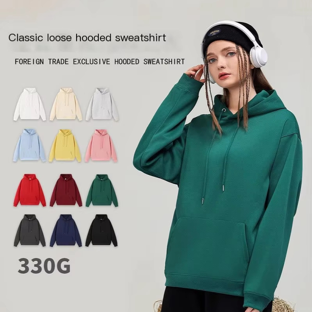Custom Logo Men's Hooded Pullover Heavyweight 330G Loose Fit Solid Color Casual Long Sleeve Hoodie Sweatshirt For Men Women
