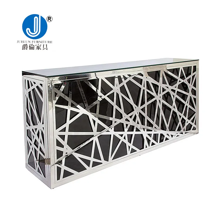 Party Black Stainless Steel Frame Rectangle Glass Top Bar Counter Design Bar Table