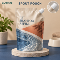 Pochette souple à bec verseur personnalisée, imprimée en héliogravure, finition mate, avec bouchon à vis, pour recharge de shampoing pour animaux de compagnie et emballage de suppléments liquides