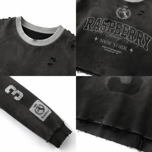 Custom T-<b>shirt</b> 100% Cotton Cropped Long Sleeve Raw Edge Graphic Print Acid Wash Distressed Finish <b>Winter</b> Wear Tee <b>Men</b> T <b>Shirt</b> - Product Image 3