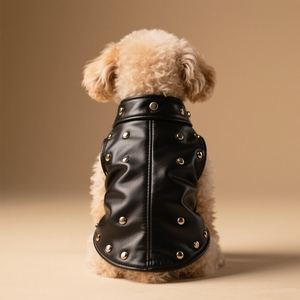 Inverno impermeável macio PU couro Pet <span class=keywords><strong>Jacket</strong></span> com rebites moderno estilo cão roupas - Product Image 3