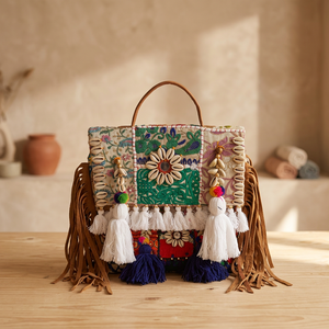 Fashionable Genuine Leather Lightweight Clutch Handbags Women Indian Traditional Design <b>Large</b> Capacity Zipper Waterproof - Product Image 1