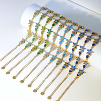 Bracelet tendance en acier inoxydable plaqué or 18 carats avec zirconiums entièrement pavés en forme de goutte d'eau et de fleur, idéal pour la vente en gros