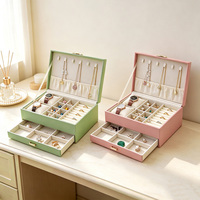 Boîte à bijoux en cuir PU avec tiroir, doublée de velours, pour ranger colliers, bagues, boucles d'oreilles et montres, pour femmes