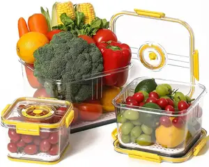 3パックBPAフリーサラダコンテナと冷蔵庫オーガナイザーフレッシュプロデュース野菜フルーツ貯蔵コンテナ