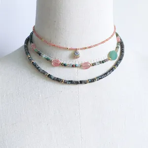 Winter 2023 Vintage Glamour Natural Stone Necklace Handcrafted India Agate Labradorite Beaded Collar