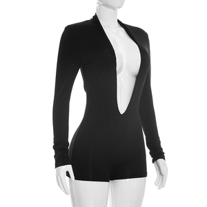 Viviblook D26RP245 Mono de otoño para mujer, mono sexy de manga larga con cuello en V profundo, mono informal ajustado de una pieza - Product Image 3