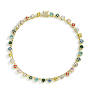 Crystal Necklace Flower Shape Four <b>Leaf</b> Clover Bezel Setting 16 18 20 Inch Everyday Wear Unisex Jewelry - Product Image 3