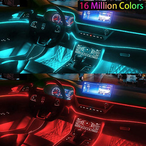Ruban <span class=keywords><strong>LED</strong></span> flexible à lumière ambiante RGB néon El Wire pour la décoration intérieure de voiture, application de contrôle à distance, éclairage de <span class=keywords><strong>pieds</strong></span>, fibre optique - Product Image 4