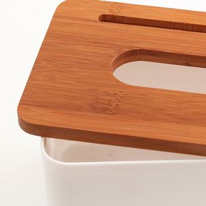 Porta Servilletas de Plástico, Caja para Pañuelos con Tapa de Bambú para Restaurante, Bar, Hotel - Product Image 6