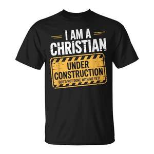 Camiseta Christian Under Construction, divertida y espiritual, con la frase God Not Done Yet, para hombre, color negro, talla grande - Product Image 1