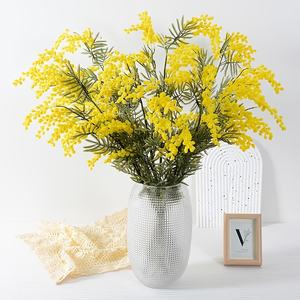 Ramo de Flores Artificiales de <span class=keywords><strong>Acacia</strong></span> y <span class=keywords><strong>Mimosa</strong></span>, 5 Piezas |   Ramas Amarillas de Alasian con Palos de Felpa Simulados de Plástico para Bodas - Product Image 1