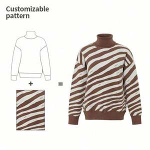 Pull-over tricoté pour femme à col roulé, motif jacquard personnalisable, broderie, tricot, hiver, décontracté, col haut - Product Image 1