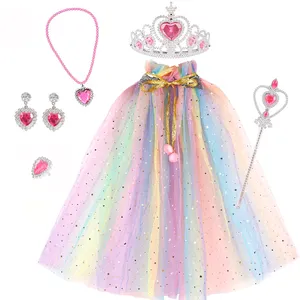 CM169 princesse filles habiller Elsa Anna semblant Costume de fête enfants Sequin Cape Cape couronne baguette bijoux accessoires