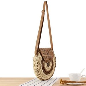 Literary Sen Eco-Friendly Woven Beach Tote <b>Bag</b> Crossbody Style with Round Cake <b>Straw</b> Embroidered Decoration Two Handles - Product Image 5