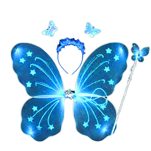 3pcs Kinder Prinzessin Party Kostüm Schmetterling Flügel mit Zauberstab Stirnband HPC-0857 - Product Image 1
