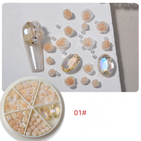 6 roues 3D manucure Nail Art perles résine plastique Rose fleur breloques avec perles et strass ovales