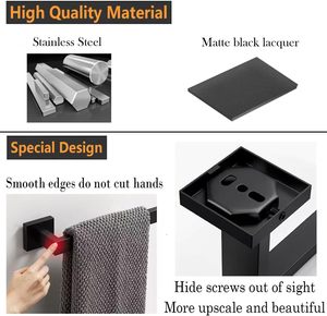 Toallero Moderno de Pared, Barra Individual para Toallas, Acero Inoxidable, Acabado Negro Mate y Dorado Cepillado para Baño - Product Image 4